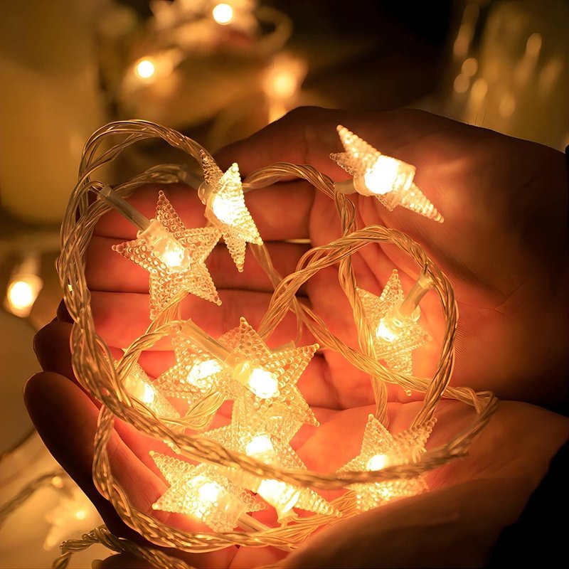 Star String Lights Battery Operated, 20 FT 40 LED 8 Modes Timer Warm White Twinkle Lights Hanging Fairy Light for Bedroom Room Office Party Home Indoor Outdoor Xmas Decor Tree Decorations