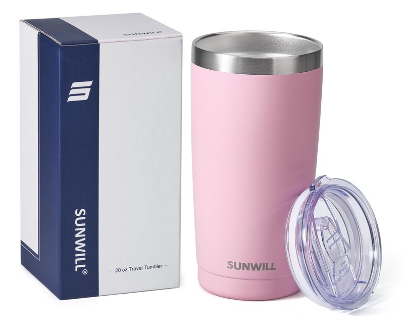 SUNWILL Travel Coffee Tumbler 20 oz, Insulated Mug with Lid, Stainless Steel Cup for Hot and Cold Drinks, Powder Coated Sakura