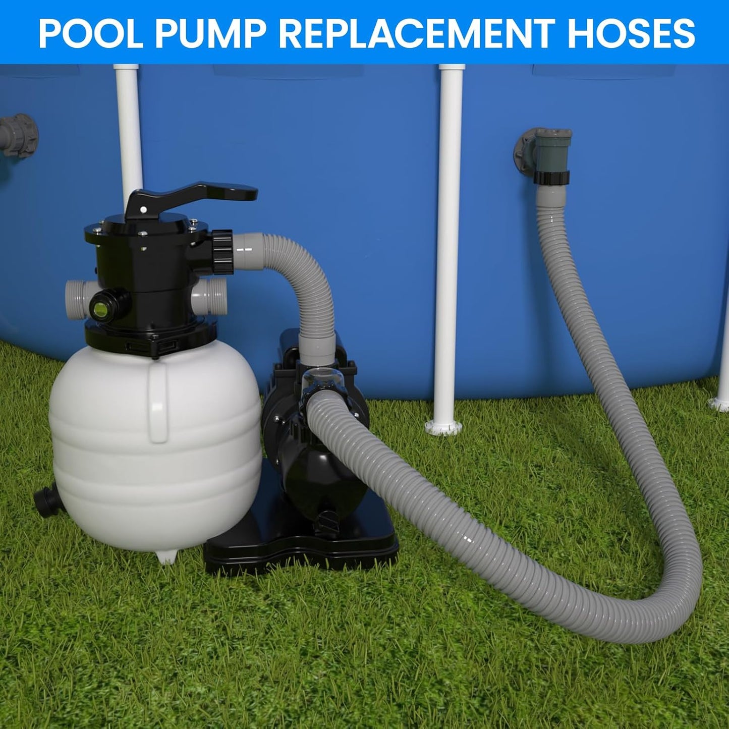 Skiennix Pool Hose Replacement - 1.5" x 40" Pack of 2 for Above Ground Pools & Filter Pumps | Grey