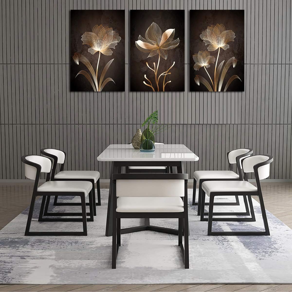 arteWOODS Abstract Wall Art Golden Flowers Canvas Pictures Contemporary Minimalism Abstract Artwork for Bedroom Bathroom Living Room Wall Decor 16" x 24" x 3 Pieces