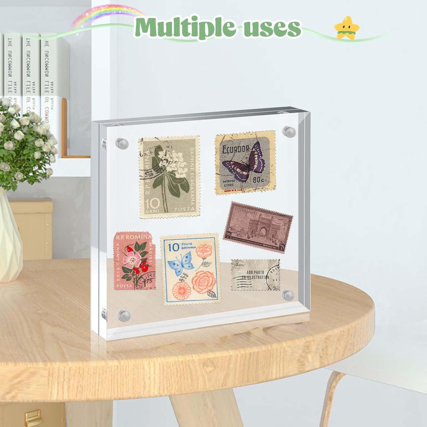 20 Pack Magnetic Acrylic Photo Frames 4x4 Inch, 20mm Thick Double Sided Display Acrylic Picture Frames, Free Standing Desktop Stand for Home & Office Decor