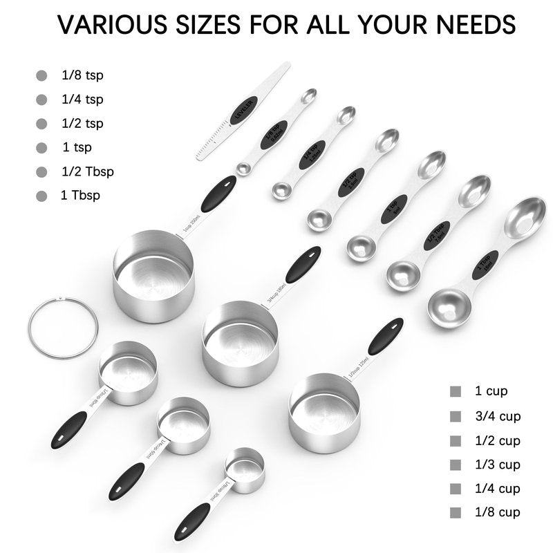 TILUCK magnetic measuring spoons set and measuring cups, stainless steel measuring cups, 6 double-sided stainless steel measuring spoons & 1 leveler (13)