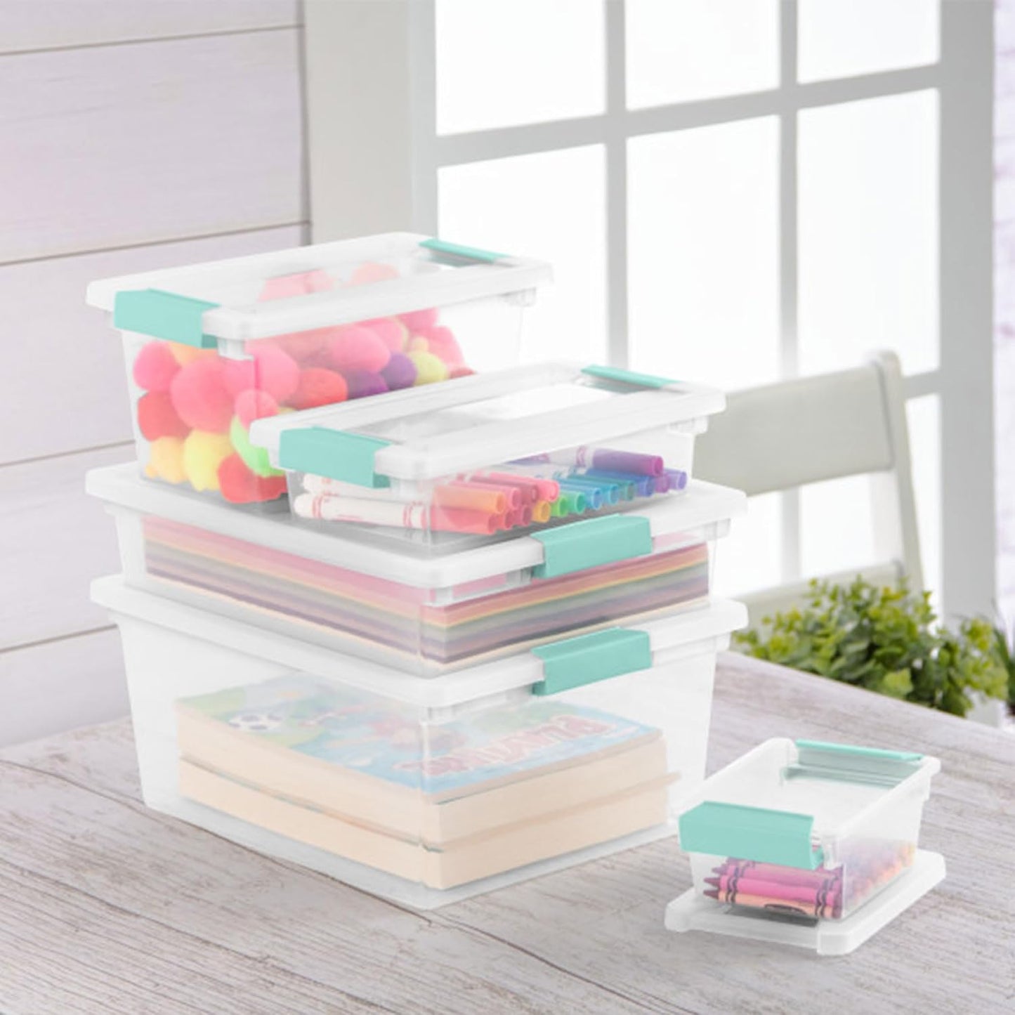 Sterilite 6-Pack Clip Box | Stackable Clear Plastic Bins with Latching Lids for Craft Storage