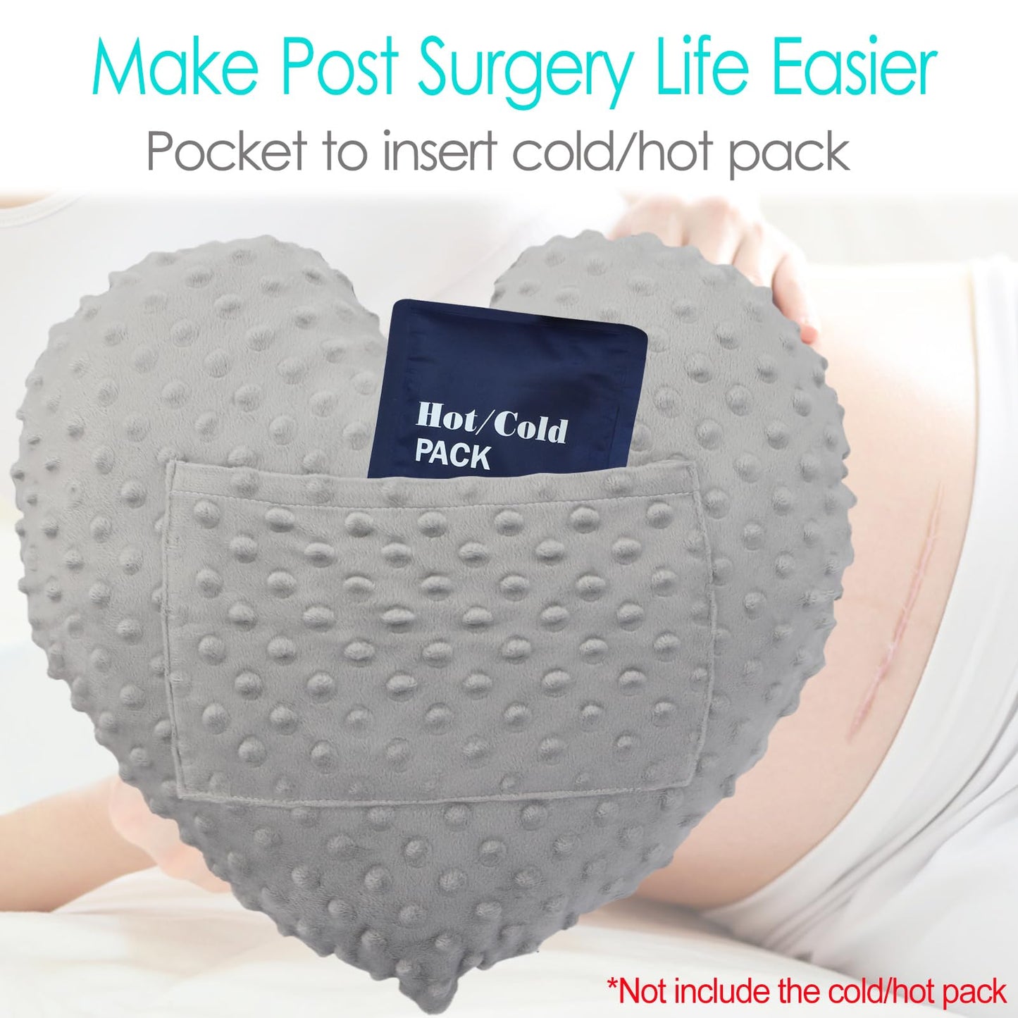 Heart Surgery Pillow for Open Heart Surgery After Bypass Coughing with Pocket Comfort Cushion Recovery Gifts Women Men Patients Minky Dot Light Gray