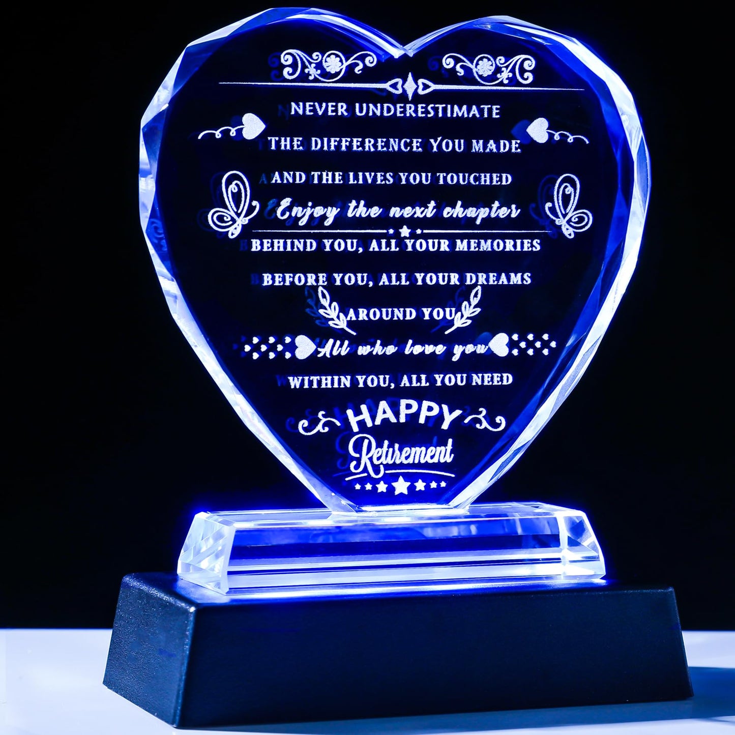 YWHL Retirement Gift for Woman 2024 with LED Base Best Retirement Gifts Ideas for Men Happy Retirement Appreciation Gift for Coworkers Crystal Heart Plaque Going Away Farewell Goodbye Gift for Retired
