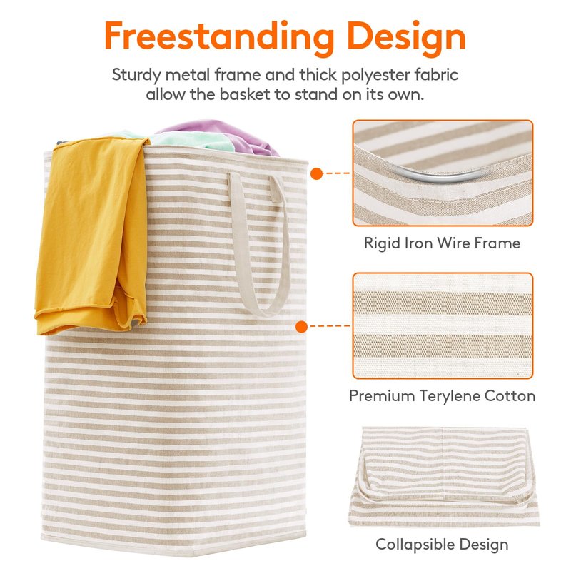 Lifewit 1 Pack Laundry Basket 80L Each, Collapsible Clothes Hamper with Reinforced Handles, Freestanding Waterproof Design for Bedroom and Laundry Room, Beige 80L Total