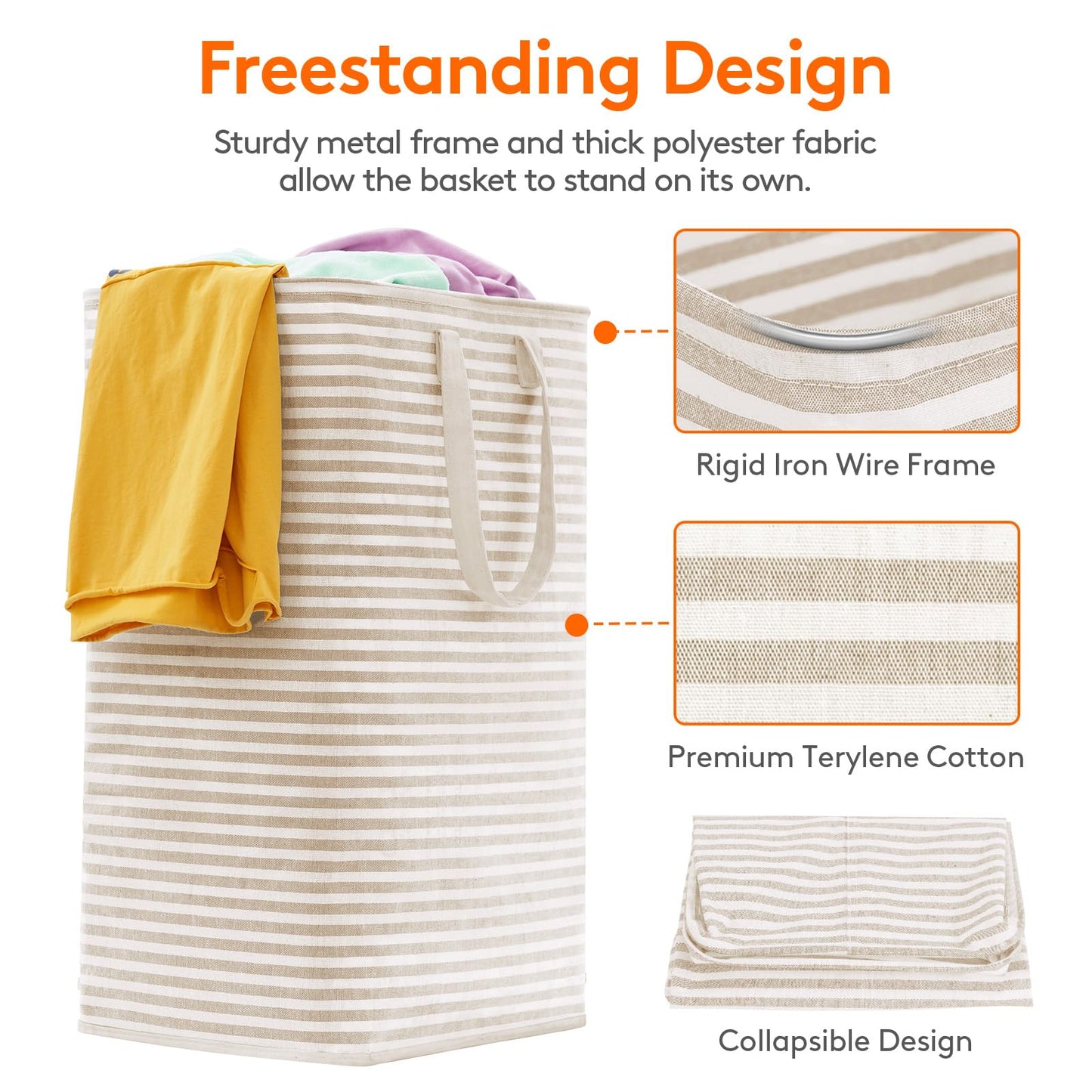 Lifewit 3 Pack Laundry Basket 80L Each, Collapsible Clothes Hamper with Reinforced Handles, Freestanding Waterproof Design for Bedroom and Laundry Room, Beige 240L Total