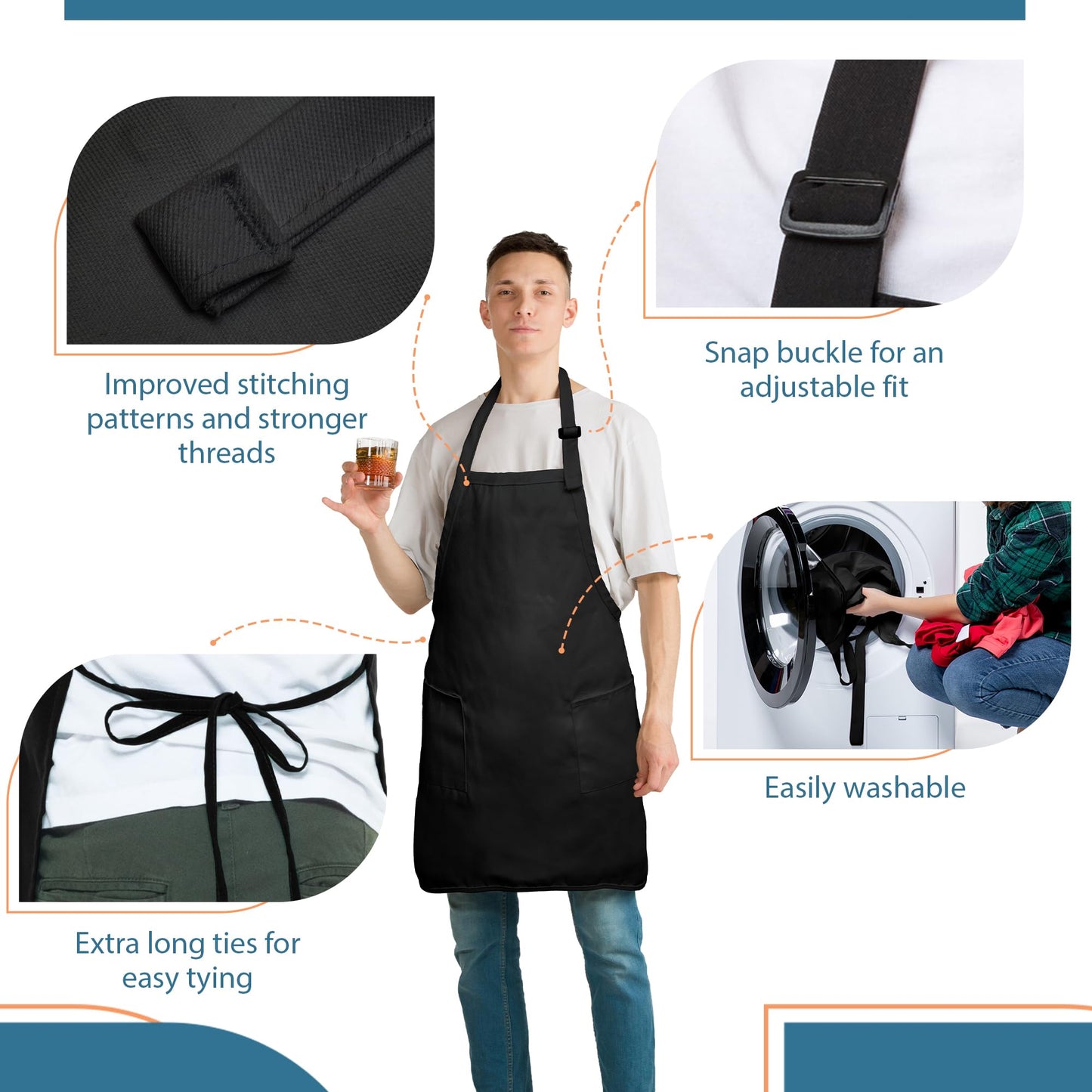 Batex Premium Cotton, 3 pack, Chef Apron for Men and Women Professional for Cooking With 2 Pockets - Adjustable - Bib Aprons