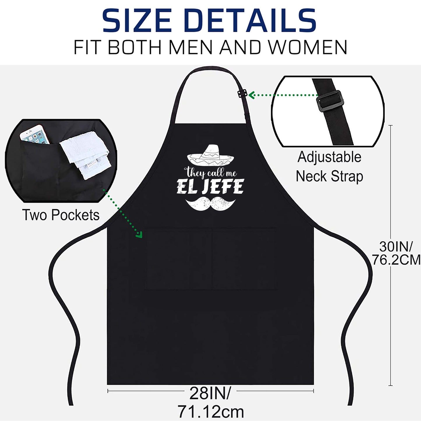 LimeSky funny mexican boss chef gift y call me el jefe Apron - Black Cooking Workwear Gift Aprons - One size fits all for Women Men
