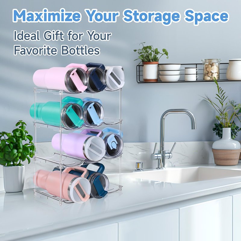 Stackable Water Bottle Organizer for Stanley 40 oz Tumbler, Water Bottle Holder for Cabinet, Pantry Kitchen Organizers and Storage for Stanley Cup Accessories, Tumbler Organizer and Wine Rack, 4Pack