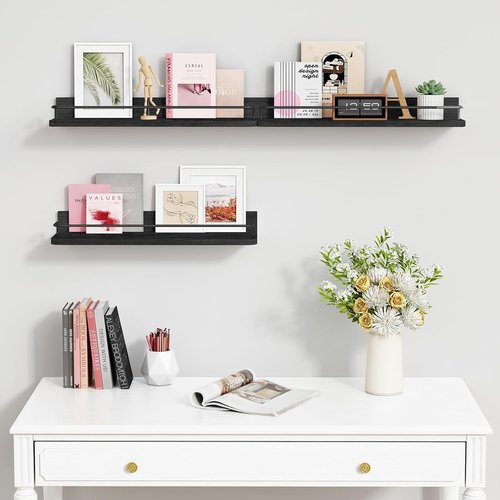 Forbena Black Floating Shelves - Rustic Wall Storage for Bathroom, Kitchen, Office | Set of 3, 17 Inch