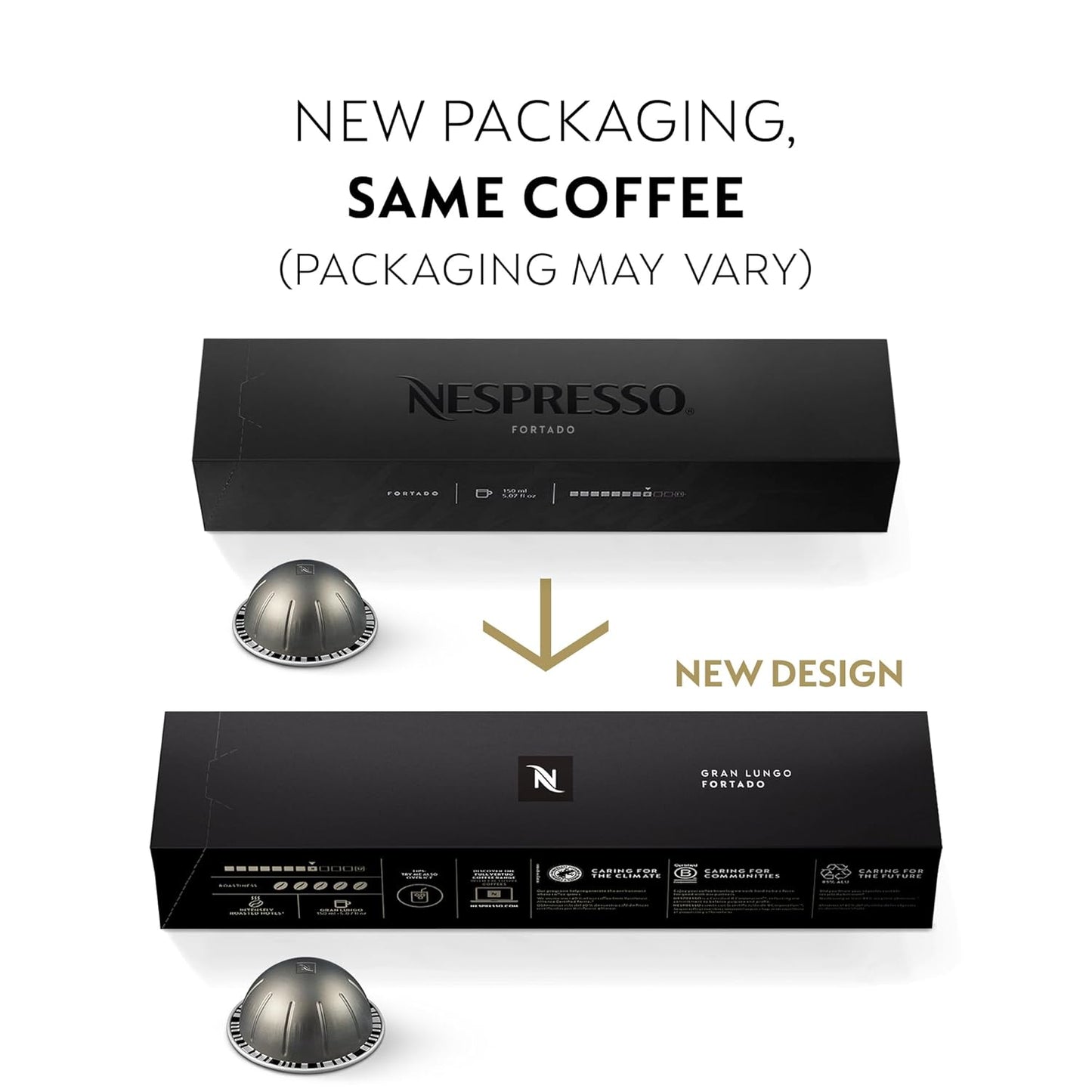 Nespresso Capsules Vertuo, Fortado Gran Lungo Americano, Dark Roast Espresso Coffee, 30 Count Coffee Pods, Brews 5.0oz.