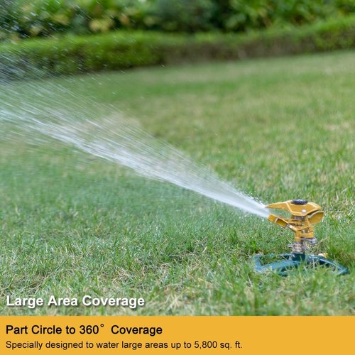 FANHAO Heavy Duty Lawn Sprinkler - 360° Adjustable Metal Impulse Sprinkler for 5800 sq. ft Coverage