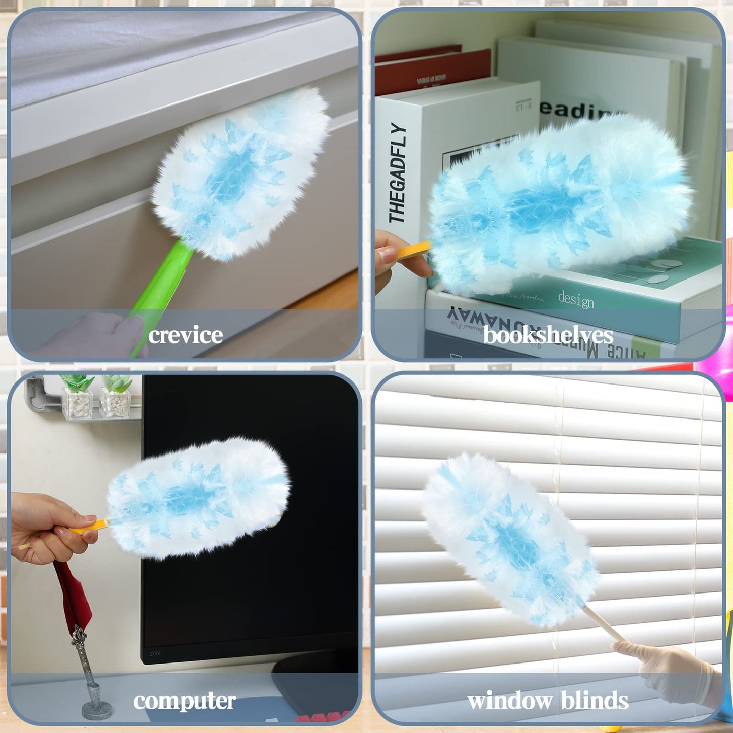 Vesici 300 Pcs Duster Refills Compatible with Swiffer Dusters Bulk Disposable Replacement Thickened with 1 Handle Heavy Duty for Cleaning, Office (Blue)