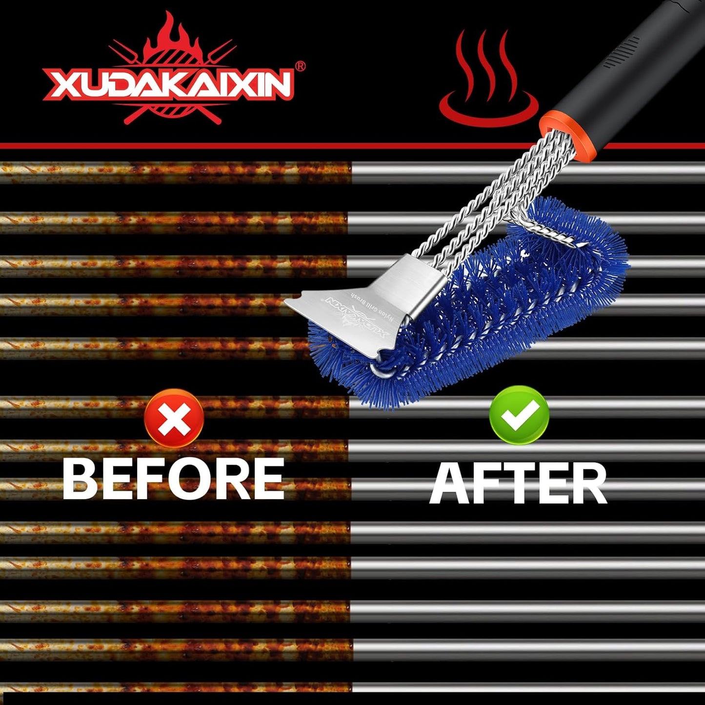 XUDAKAIXIN Grill Brush - Safe Nylon Bristles for Effective BBQ Cleaning | Durable Outdoor Grill Tool (Blue)