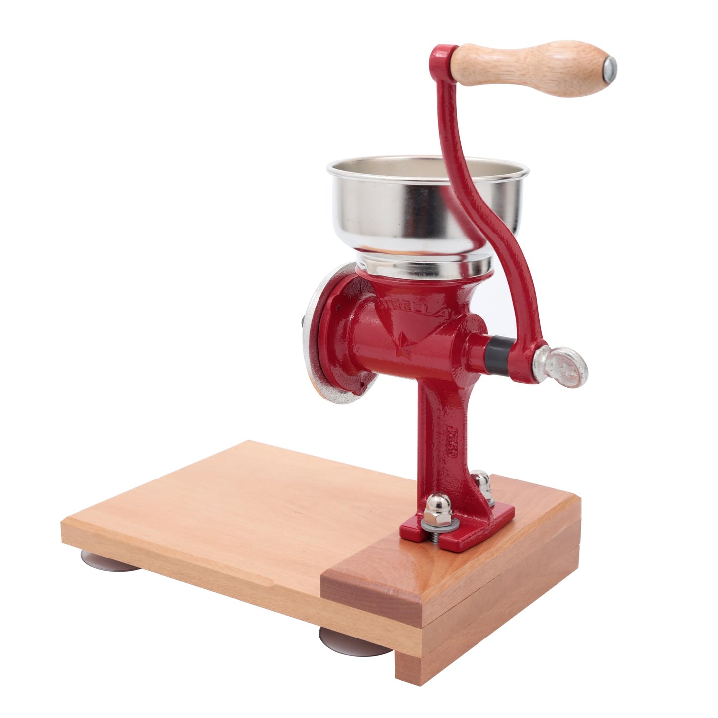 Estrella Grain Mill with Wooden Table, Mexican Manual Corn Grinder for Rice, Chickpeas, Nixtamal Mill Grinder with Cast Iron Construction, (0.8 Quart / 0.75 Liter) Low Hopper