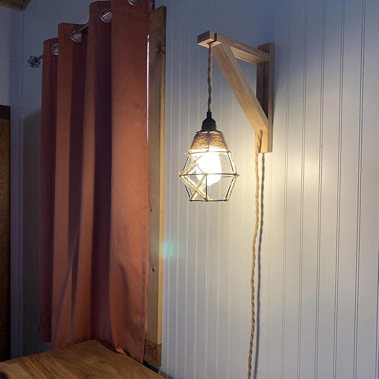 Frideko Wood Wall Sconces Set of Two Plug in, Rustic Wall Lamp with Plug in Cord, Farmhouse Wall Light Fixtures with 8.21FT On/Off Switch Cord, Indoor Sconces Wall Lighting for Bedroom Living Room