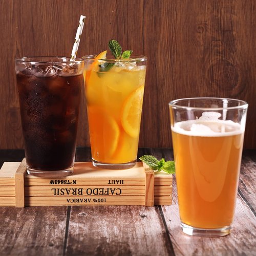CUCUMI 8pcs 16oz Beer Pint Glasses, Drinking Glasses Set of 8 Highball Glasses Water Cups for Cold Beverages