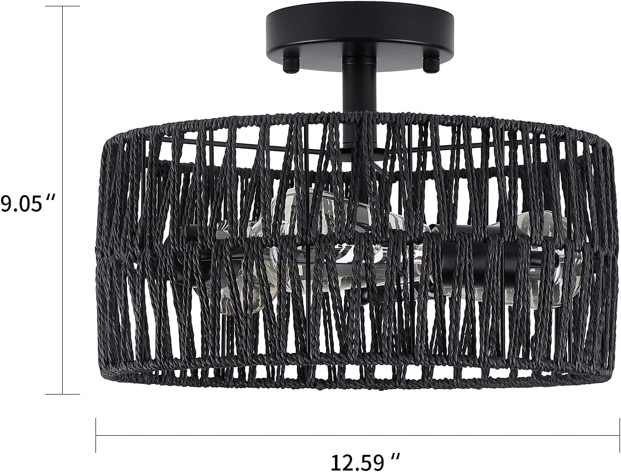 3-Light Antique Gold Woven Flush Mount Light Fixture Rustic Coastal Hemp Rope Brass Semi Flush Mount Ceiling Light for Hallway Bedroom Kitchen Entryway Farmhouse Living Room