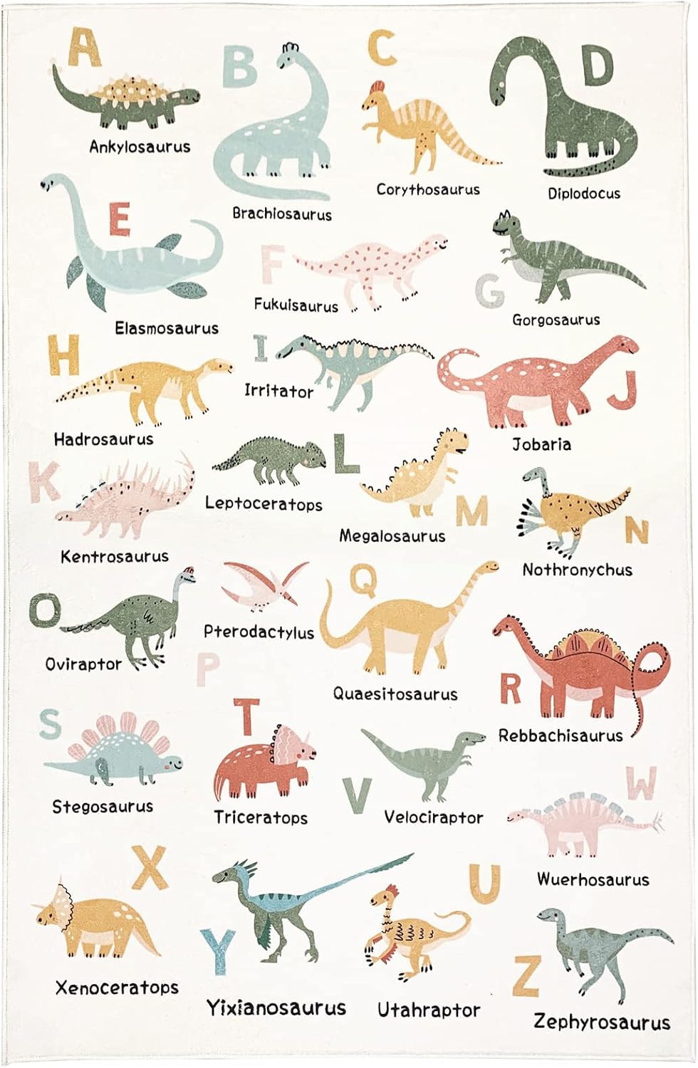 Abeigoi 39.4"x59" Modern Dinosaur ABC Alphabet Kids Play Area Rug, White