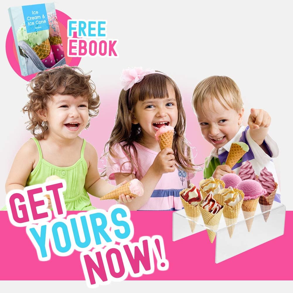 10-Hole Clear Acrylic Ice Cream Cone Holder Stand for Snow Cones, Sushi, & More - Recipe Ebook Included
