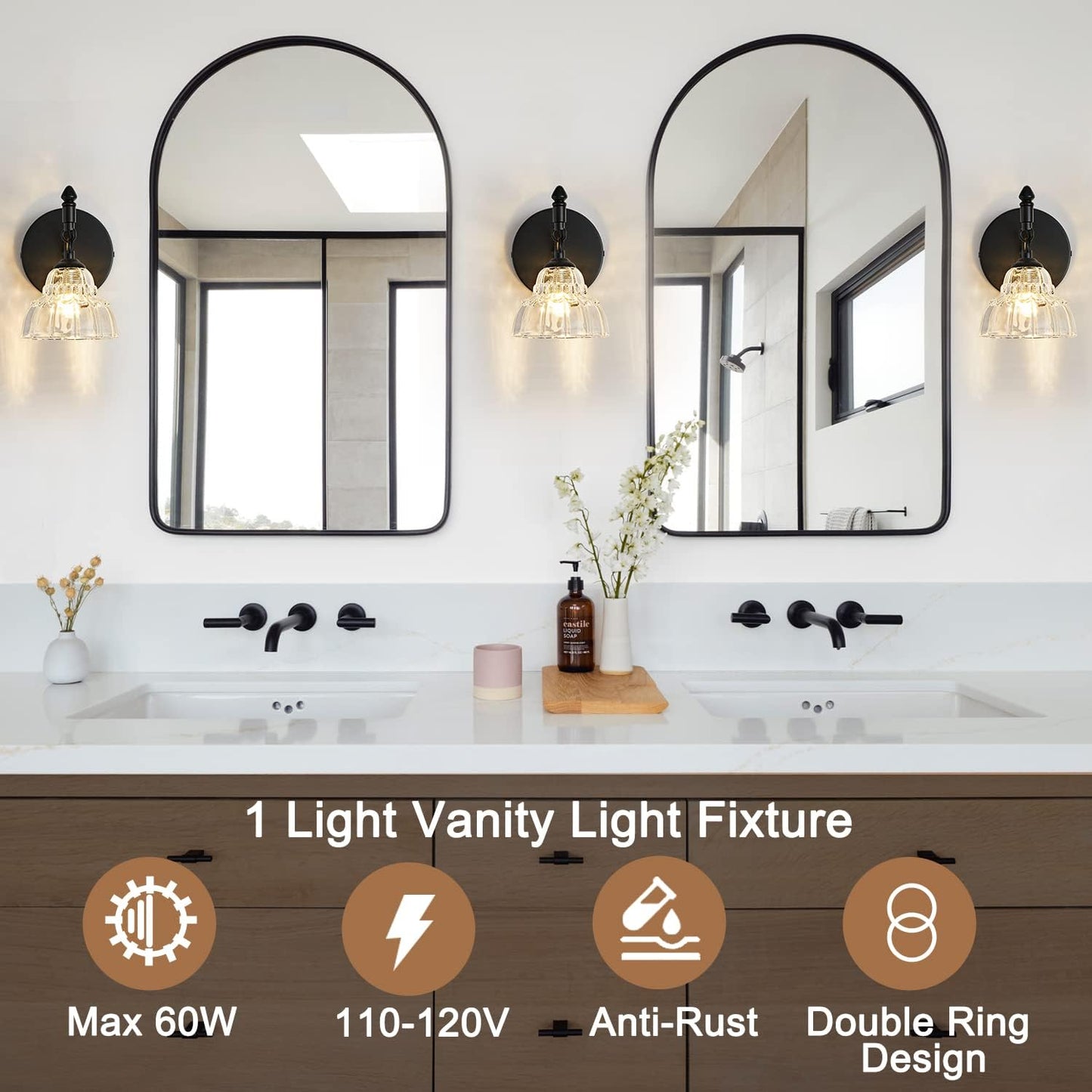 Modern Bathroom Vanity Lights - Matte Black Wall Sconces with Over-Mirror Light Fixture for Bathroom, Powder Room
