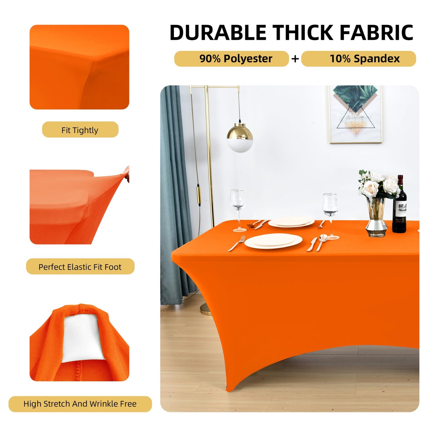 ZarzaaSik 6-Pack 4ft Spandex Table Covers for Rectangular Folding Tables - Wrinkle Resistant Stretch Tight Table Cloths - Ultimate Fitted Table Protector for Parties, Trade Shows, and Wedding