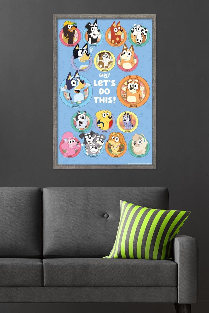 Bluey - Grid Wall Poster, 34L" x 22.4W", Barnwood Framed Version