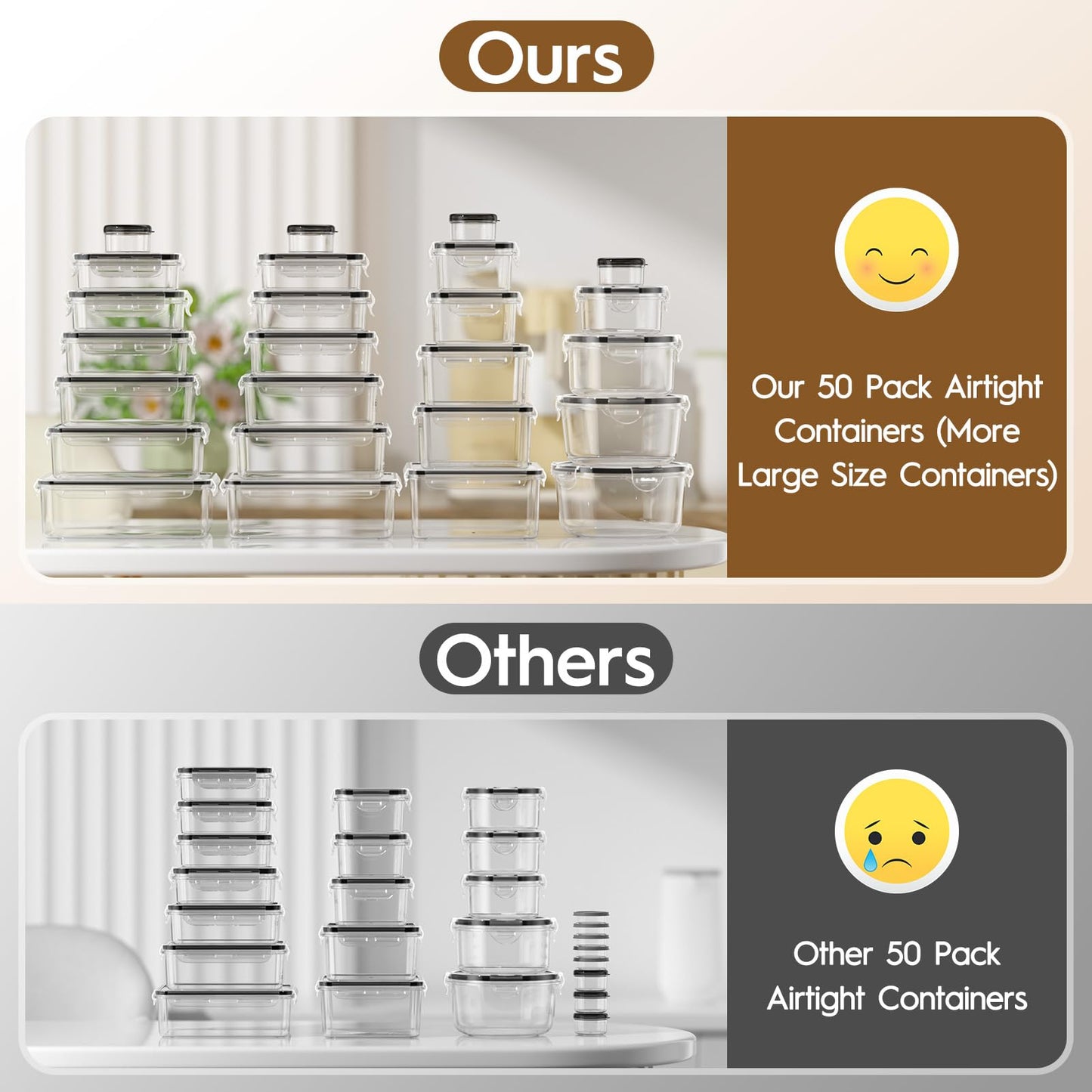 KEMETHY 50 Pcs Large Food Storage Containers with Lids Airtight, Total 628.8OZ Stackable Kitchen Organization Set, BPA-Free Plastic Meal Prep Container with Labels & Marker Pen