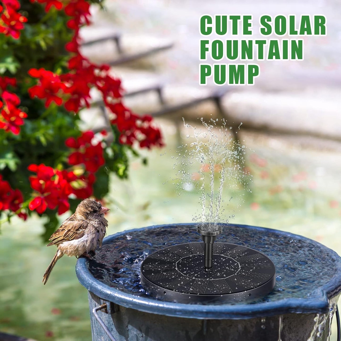 Riakrum Solar Bird Bath Fountain Pump - 2 Pack with 6 Nozzles | Floating Panel for Garden & Fish Tank (6.3 Inch)