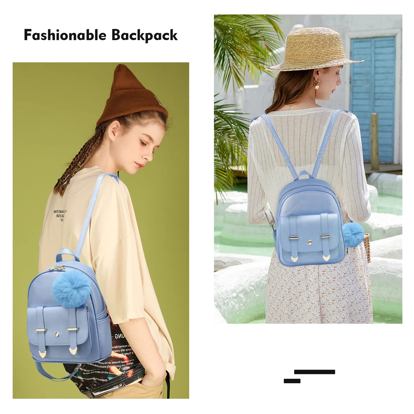Girls Cute Mini Backpack Purse Fashion School Bags PU Leather Casual Backpack for Teens Women (Bright Blue)
