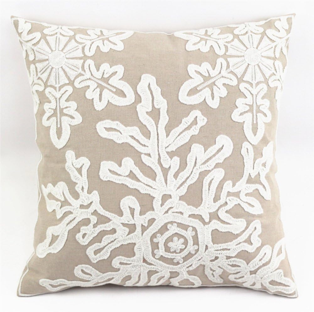 Christmas Pillow Cover 18x18 - Embroidered Sleigh & Snowflakes - Winter Decorative Cushion for Sofa & Bed