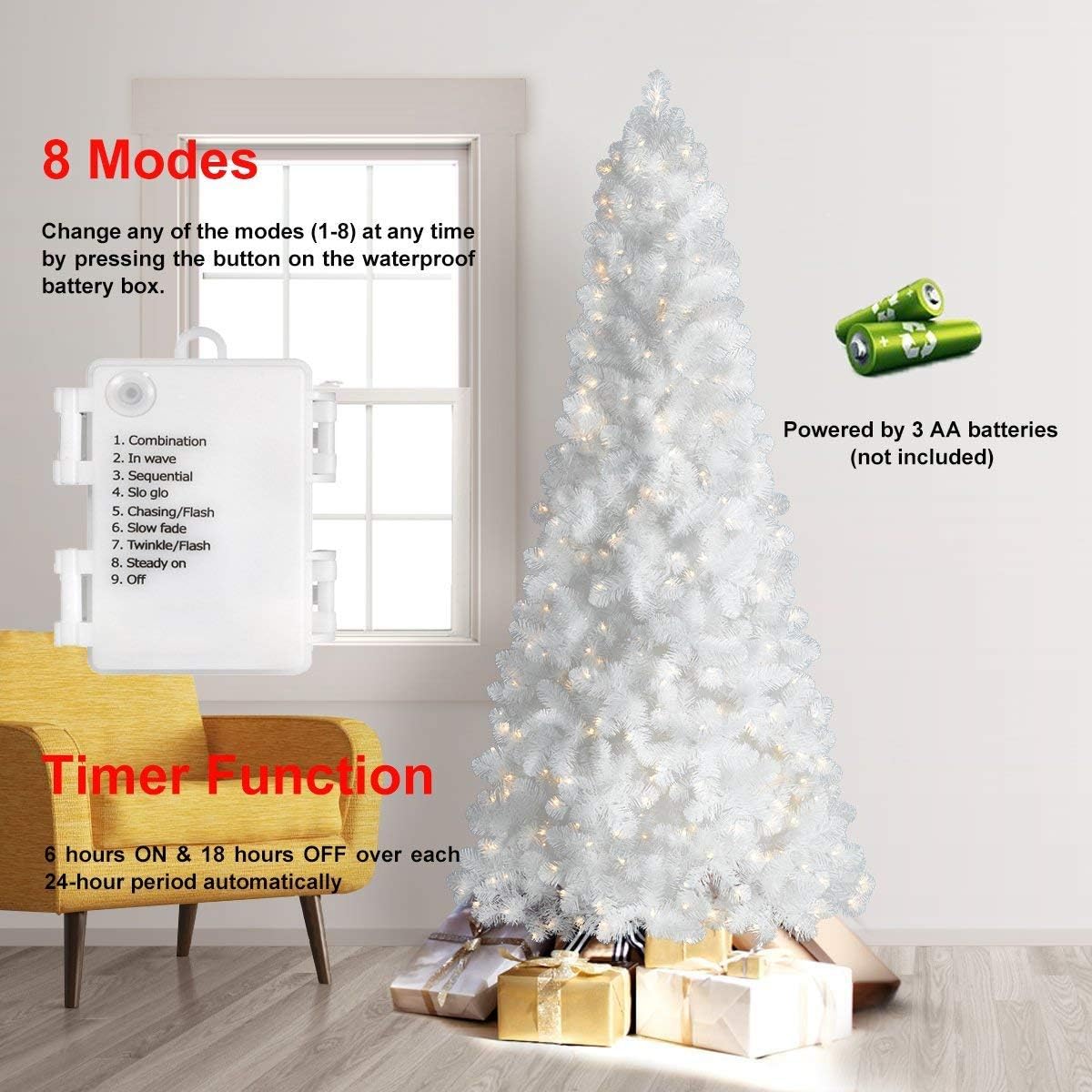 50 LED Battery Operated Christmas Lights - 18ft Waterproof String Lights with 8 Modes & Timer for Indoor/Outdoor Decor