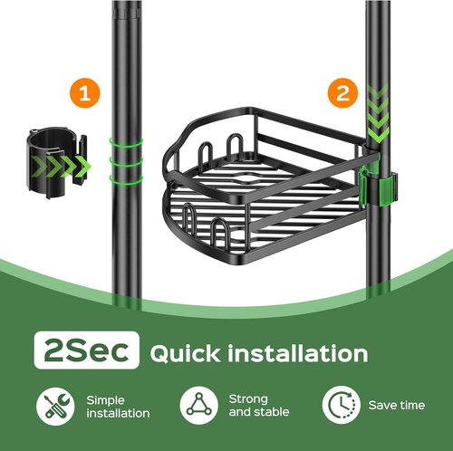 HAMITOR Shower Caddy - Rustproof Tension Pole Bathroom Organizer | 4-Tier Storage Rack for Renters - 47-121 Inch/Black