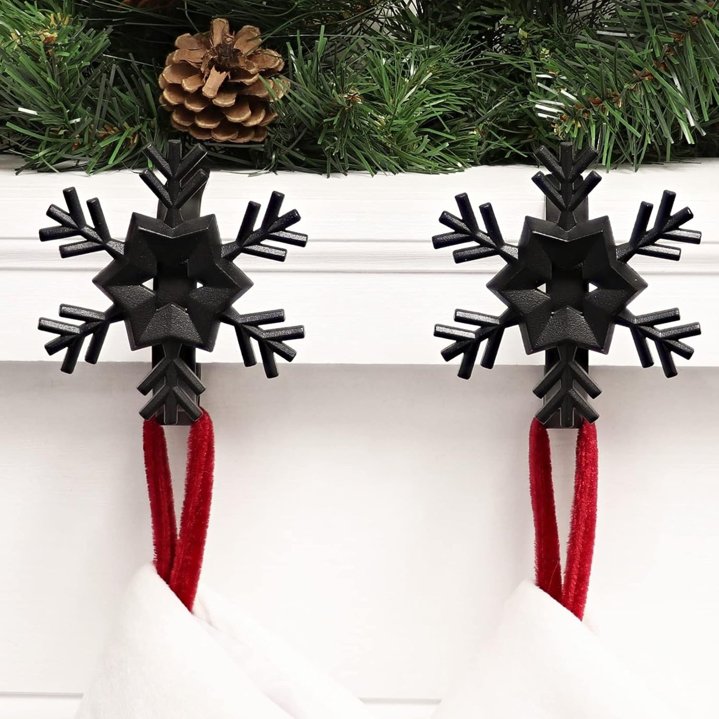 Gold MantleClip Stocking Holders Set - 4-Pack Removable ZINC Alloy Holiday Icons