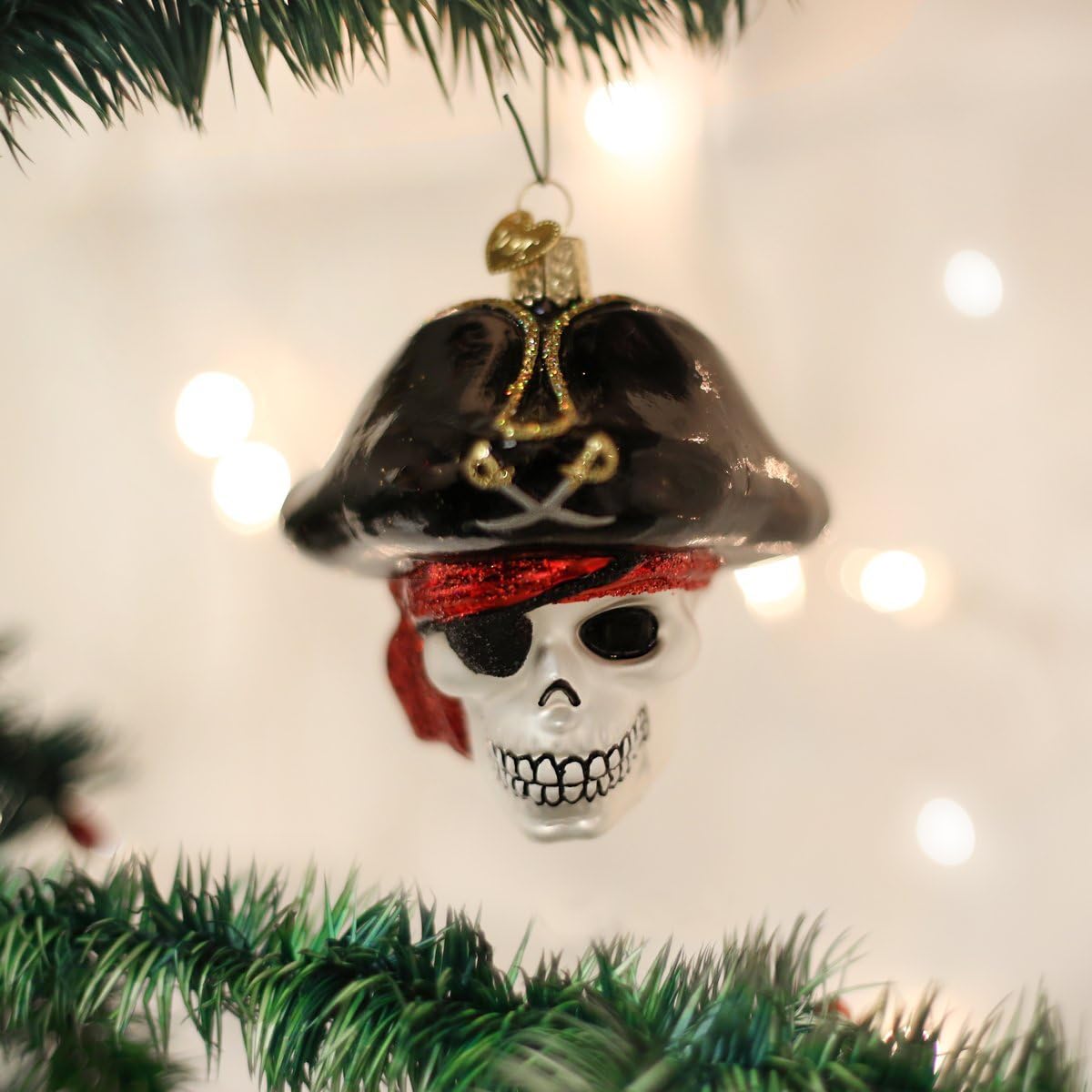 Jolly Roger Glass Blown Ornament - Handcrafted Christmas Tree Decoration, Halloween Collection