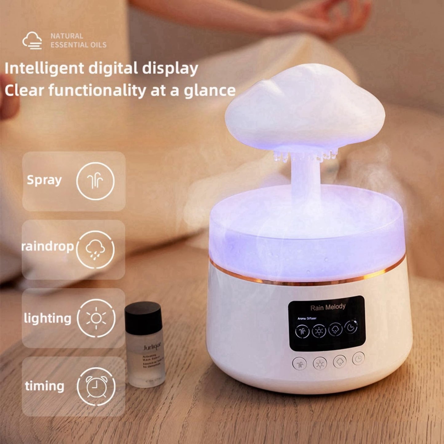 30db silent rain cloud humidifier for bedroom,3 types brightness and 7 color lighting humidifier, equipped with remote control & Bluetooth music, rain humidifier water dripsimulating rain sound sleep