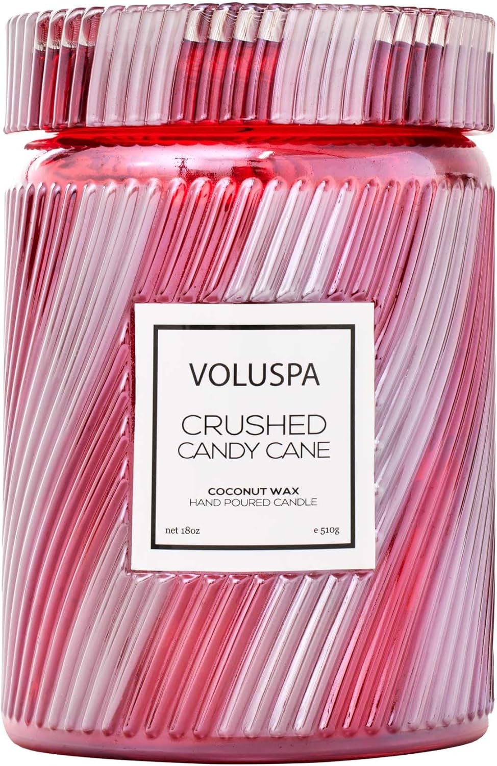 Voluspa Crushed Candy Cane Candle, Large Jar, 18 Oz, 100 Hour Burn Time, Coconut Wax, Holiday Candle