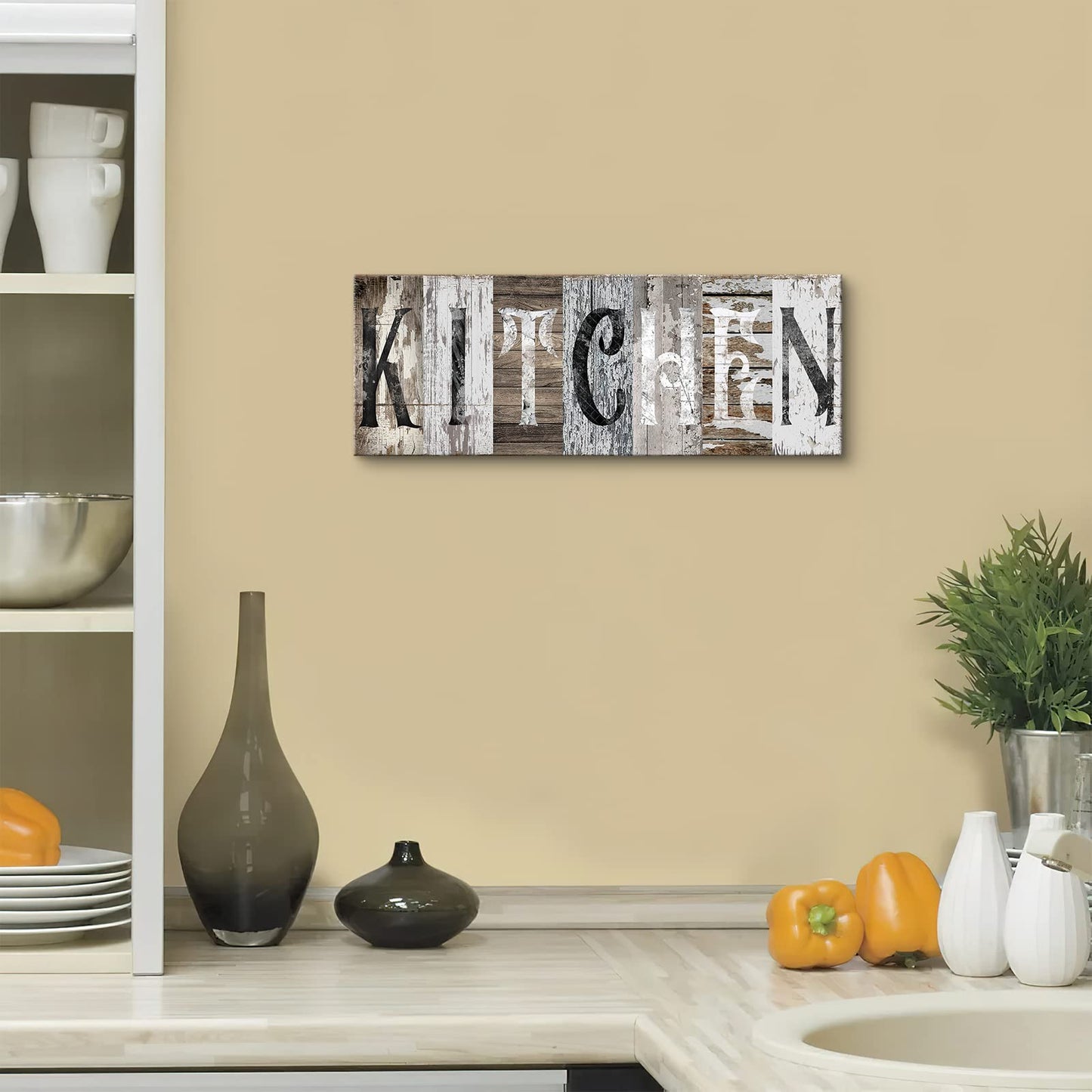 Kitchen Wall Decor Canvas Wall Art Rustic Farmhouse Kitchen Sign Picture Vintage Kitchen Painting Framed Modern Artwork for Kitchen Dining Room Restaurant Decor 24x10 inch