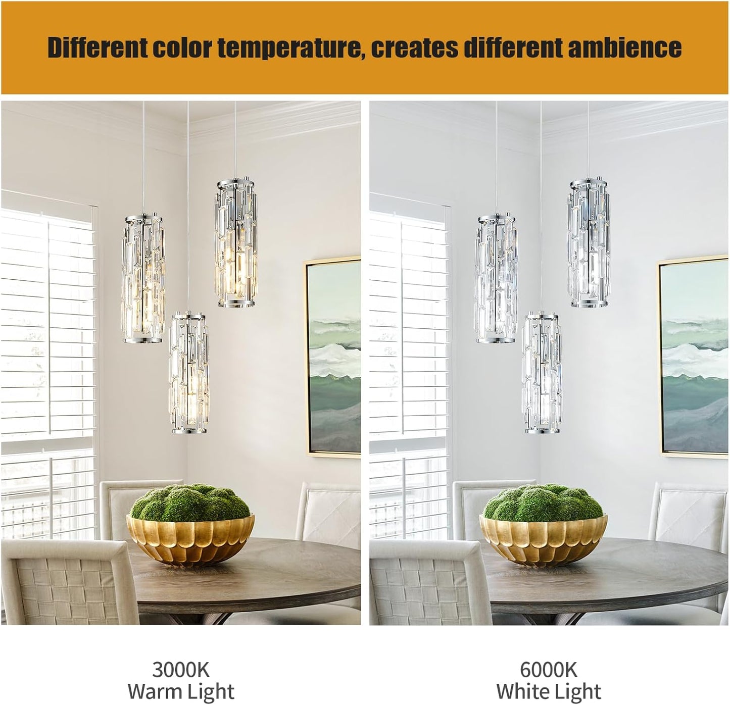 Pendant Lights Modern Pendant Lights Kitchen Island Gold Pendant Light Fixture Mini Crystal Chandelier Lighting for Kitchen Island Dinning Room Bedroom Sink (Gold 3-Light)