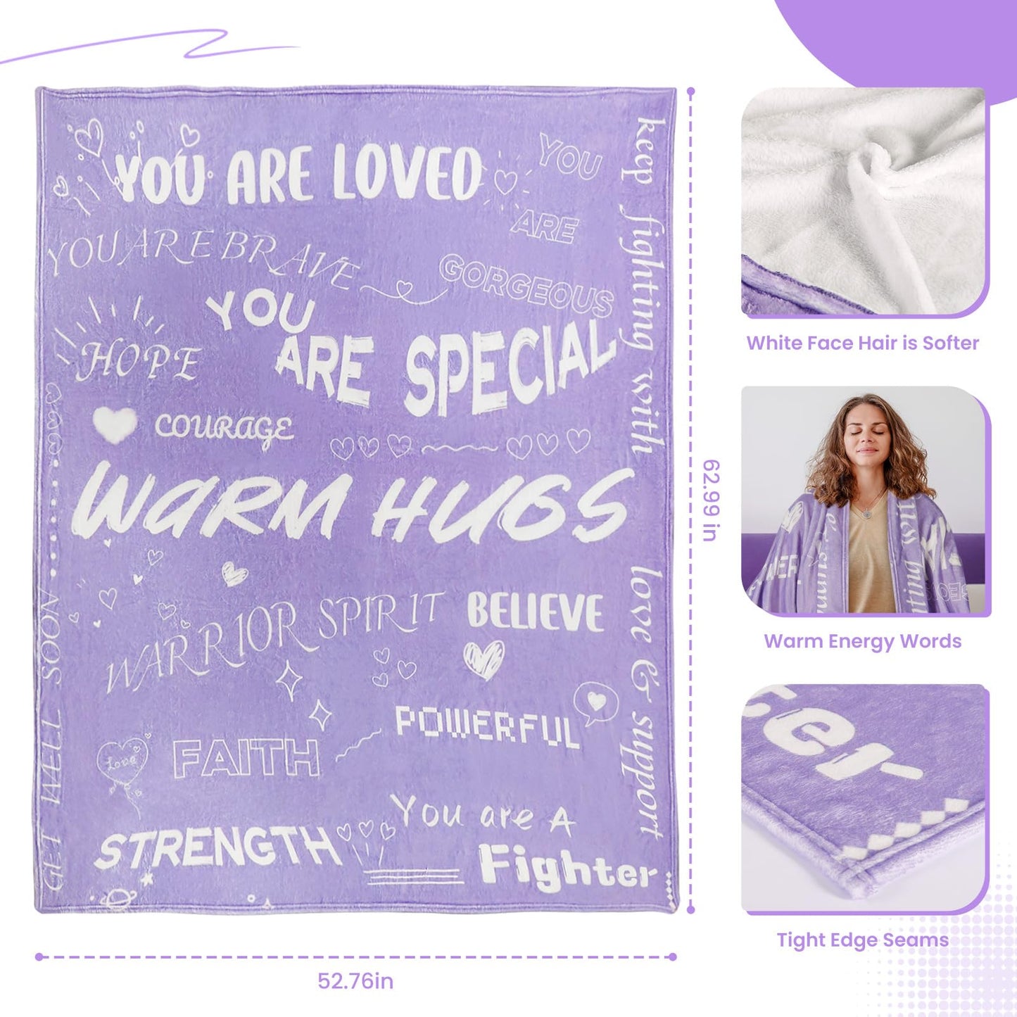 Cancer Care Gifts for Women, Chemo Care Package for Women,8PCS Breast Cancer Gifts for Woman ,Gifts for Cancer Patients,Get Well Soon Christmas Gifts basket for Women Includes Healing Blanket (Purple)
