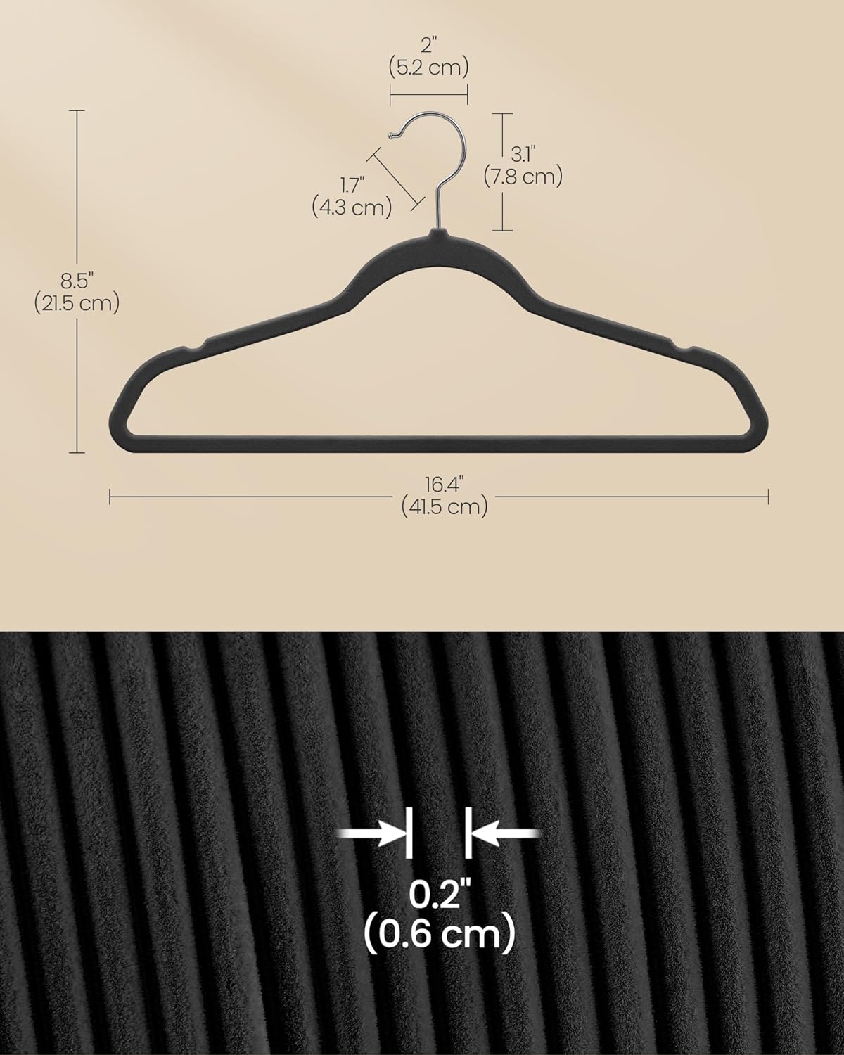 SONGMICS Velvet Hangers - 60 Pack Non-Slip Clothes Hangers with Silver Swivel Hooks | Slim Heavy-Duty Black