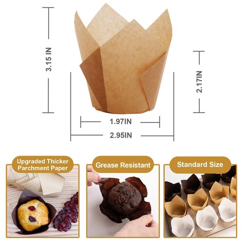 200pcs Tulip Cupcake Liners, Premium Muffin Liners Holders for Baking Cups, Greaseproof Cupcake Wrappers in Standard Size, Classic Parchment Paper Cupcakes Liner for Party, Christmas by JIRNGLA