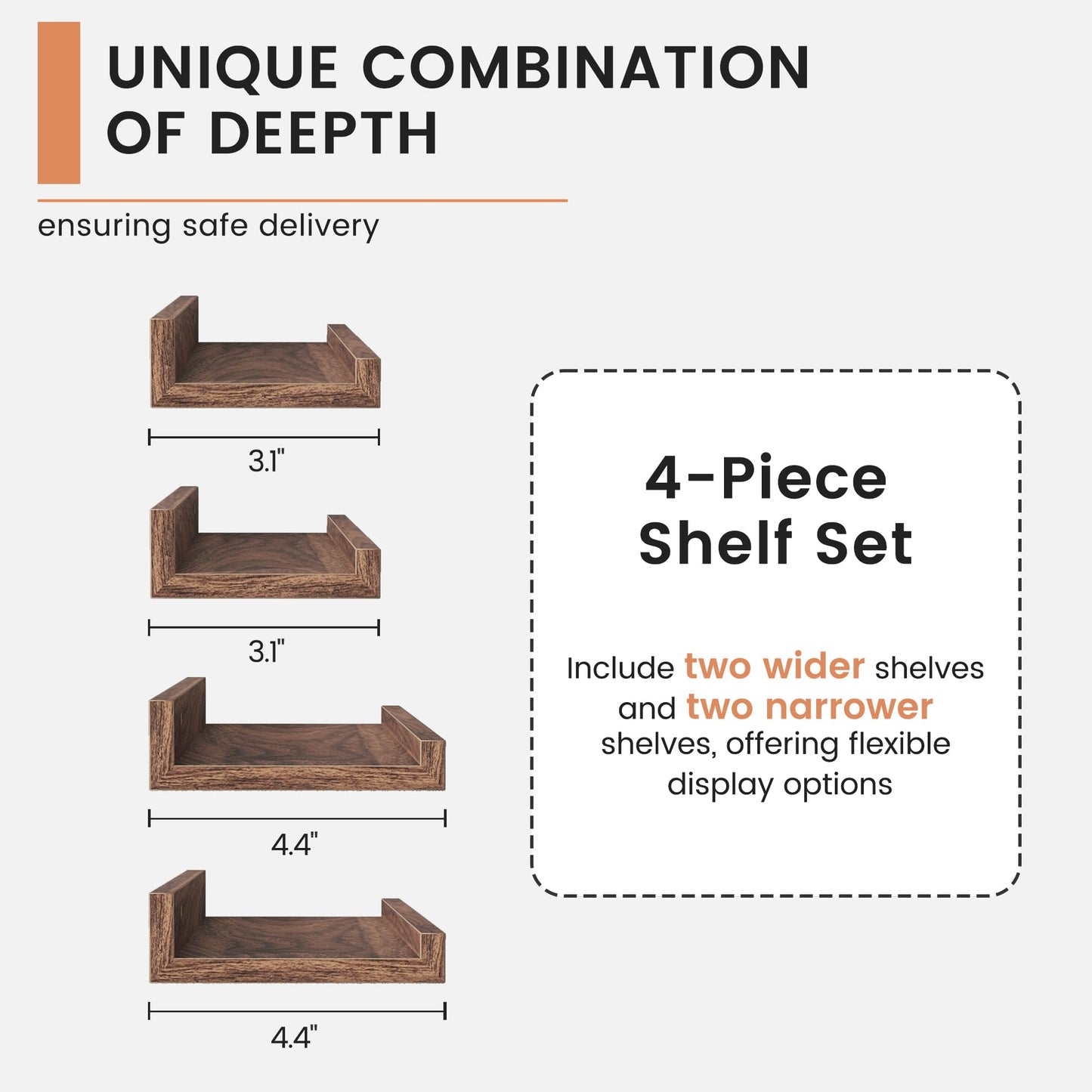 FLYJOE Floating Picture Ledge Shelves for Wall Set of 4, 48 Inch Wall Shelves with Lip Long Large Nursery Book Shelf for Toys Storage Kids Bookshelf Wall Mounted Living Room Bedroom Decor Frames