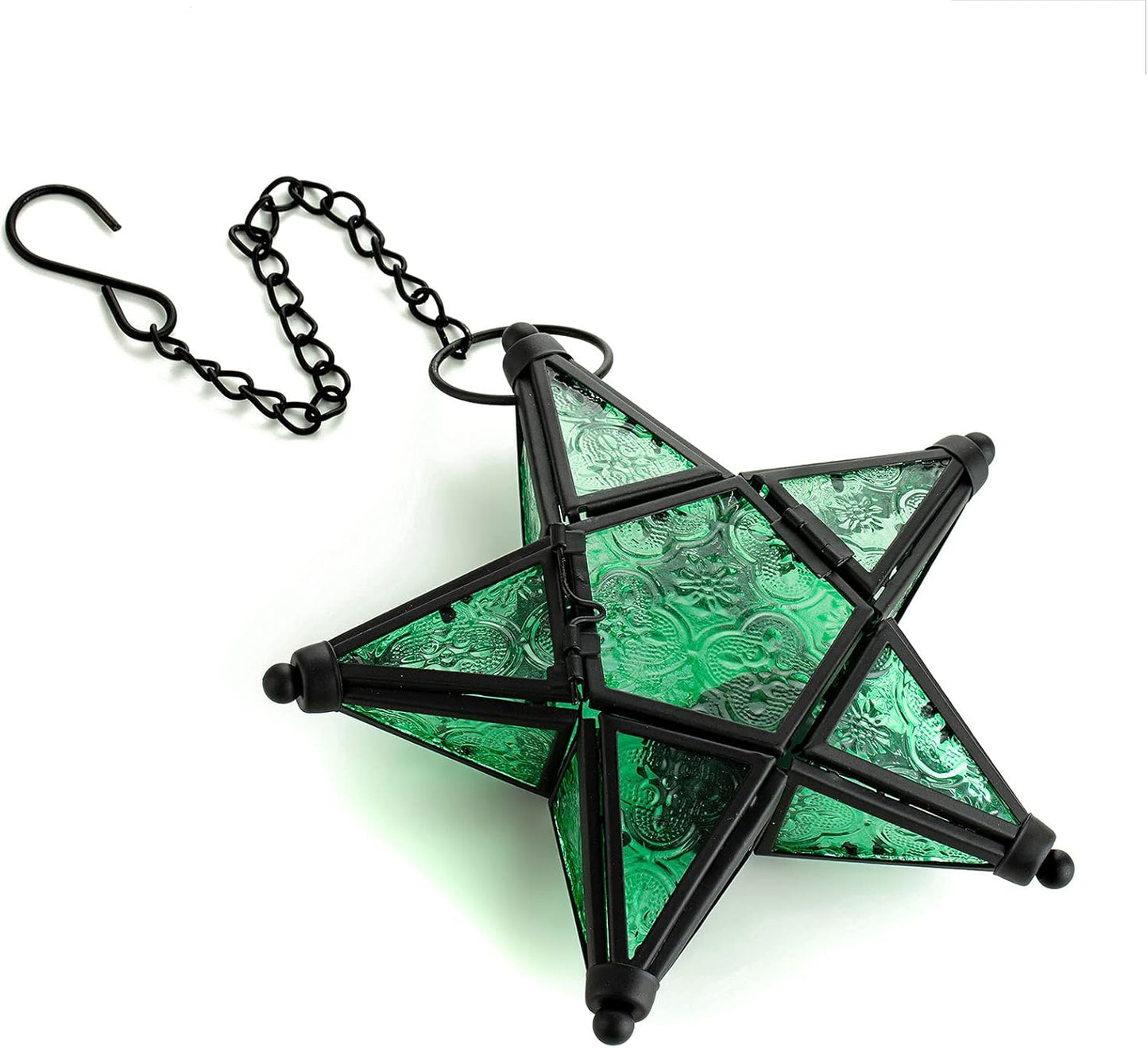 Purple Star Lantern Candle Holder - Decorative Hanging Glass Lantern for Home & Garden