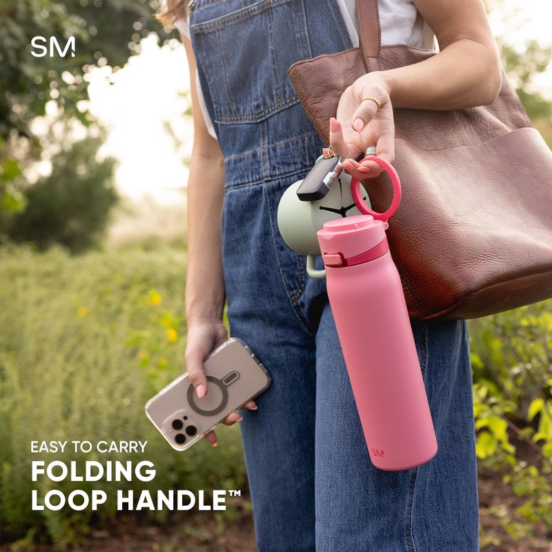 Simple Modern Mesa Loop Water Bottle with Covered Straw and Handle | 30oz Cup Holder Friendly Insulated Stainless Steel Bottles for Travel, Sports and School | Deep Dune