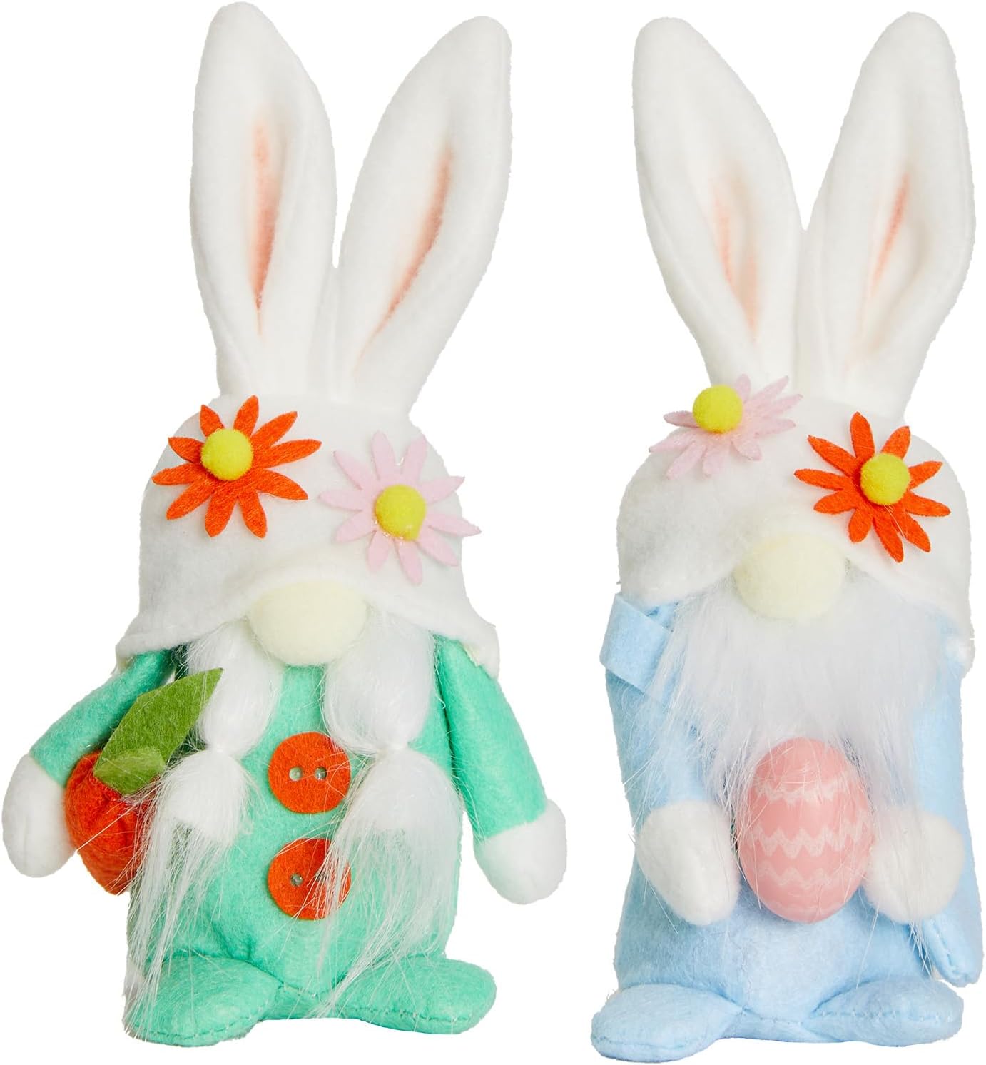 WDS Wondrous Easter Decorations - 2-Pc Bunny Gnome Stuffed Dolls with Carrot & Egg | Cute Spring Home Decor