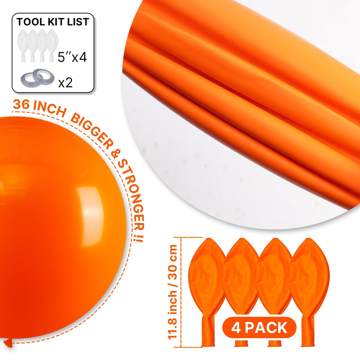 PartyWoo Orange Balloons 4pcs 36 Inch Fall Latex Helium Balloons for Birthday Baby Shower Graduation Tangerine Little Cutie Pumpkin Tropical Sunshine Boho Theme Party Decorations Orange-Y9