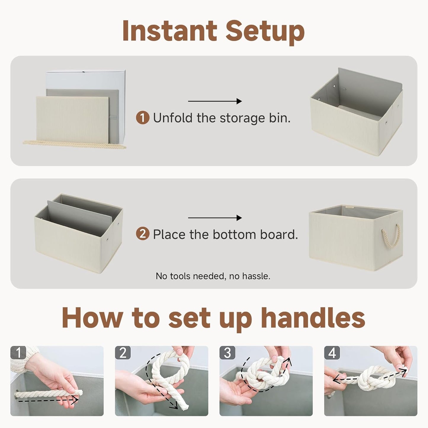 StorageWorks Storage Baskets - Fabric Storage Bins for Closet Organization | Large 3-Pack in Beige, White & Ivory