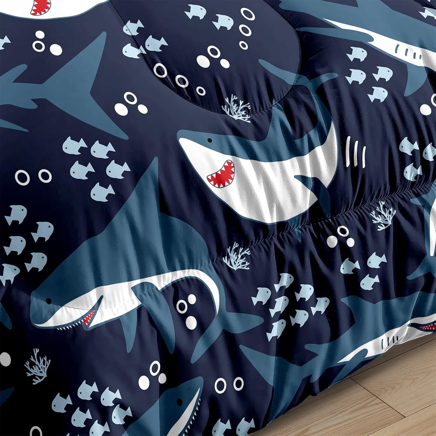 Cute Cartoon Dinosaur Bedding Set, Ultra Soft Full Size Comforter Set for Boys, Lovely Dinosaur Printed Comforter for Kids Teens, Dark Blue Microfiber Quilt for All Season 3Pcs with Pillowcases